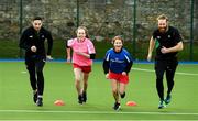 23 January 2018; Irish Athletes Brian Gregan, left, and Dara Kervick, right, with pupils, including from left, Caoimhe Maher, 13, and Grace Walsh, 13, of Dominican College Sion Hill, Blackrock, Co. Dublin, in attendance at the announcement that Bank of Ireland and Athletics Ireland have joined forces to launch a nationwide search amongst secondary schools to identify and foster talented students. The programme, which aims to encourage greater participation in athletics amongst secondary school students, will culminate in an athletics Master Class for 200 top students with advice and tips from Ireland’s top sports psychologists, nutritionists and athletes. Participation in the programme will see Development Officers from Athletics Ireland attend schools throughout the country to select approximately 1,000 students to participate. These students will be coached to develop their potential with Bank of Ireland selecting the top 10 students from 20 schools going on to attend the Master Class in the state-of-the-art National Sports Campus in Abbotstown in March 2018. To nominate your school to participate in the Athletics Programme see www.boi.com/athletics. Photo by Sam Barnes/Sportsfile