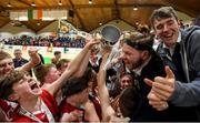 23 January 2018; Templeogue College players celebrate with supporters following their side's victory in the Subway All-Ireland Schools U19A Boys Cup Final match between St Malachy's Belfast and Templeogue College at the National Basketball Arena in Tallaght, Dublin. Photo by David Fitzgerald/Sportsfile