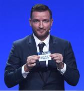 24 January 2018: Vladimir Smicer draws out the name of Republic of Ireland during the UEFA Nations League Draw in Lausanne, Switzerland. Photo by Stephen McCarthy / UEFA via Sportsfile