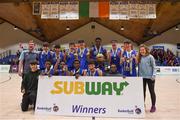 24 January 2018; Colaiste Einde Galway players celebrate with the trophy after the Subway All-Ireland Schools U16B Boys Cup Final match between Colaiste Einde Galway and Colaiste an Spioraid Naoimh at the National Basketball Arena in Tallaght, Dublin. Photo by Eóin Noonan/Sportsfile