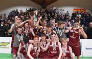 24 January 2018; St Pauls Oughterard players celebrate with the cup infront of their supporters after the Subway All-Ireland Schools U19B Boys Cup Final match between St Pauls Oughterard and St Vincents Castleknock College at the National Basketball Arena in Tallaght, Dublin. Photo by Eóin Noonan/Sportsfile