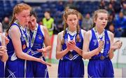 25 January 2018; Crescent Comprehensive players, from left, Amy O'Byrne, Tara Nealon, Rachel Buckley and Hannah Dundon after the Subway All-Ireland Schools U16A Girls Cup Final match between Crescent Comprehensive, Limerick, and Scoil Chriost Rí, Portlaoise, Laois, at the National Basketball Arena in Tallaght, Dublin. Photo by Brendan Moran/Sportsfile