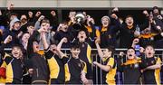 25 January 2018; Patricians Newbridge captain Sean Maher lifts the trophy following the Pat Rossiter Cup Final match between Ballymakenny and Patricians Newbridge at Donnybrook Stadium in Dublin. Photo by David Fitzgerald/Sportsfile