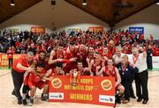 27 January 2018; Black Amber Templeogue players celebrate with the cup after the Hula Hoops Pat Duffy National Cup Final match between UCD Marian and Black Amber Templeogue at the National Basketball Arena in Tallaght, Dublin. Photo by Eóin Noonan/Sportsfile