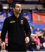 27 January 2018; UCD Marian head coach Ioannis Liapakis reacts after a technical foul was called on him in the final seconds during the Hula Hoops Pat Duffy National Cup Final match between UCD Marian and Black Amber Templeogue at the National Basketball Arena in Tallaght, Dublin. Photo by Brendan Moran/Sportsfile
