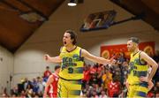 27 January 2018; Daniel James of UCD Marian celebrates after scoring a basket during the Hula Hoops Pat Duffy National Cup Final match between UCD Marian and Black Amber Templeogue at the National Basketball Arena in Tallaght, Dublin. Photo by Eóin Noonan/Sportsfile