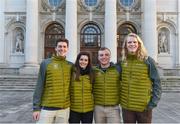 29 January 2018; An Taoiseach, Leo Varadkar congratulated Team Ireland Winter Olympic athletes ahead of their departure for the Pyeongchang Winter Olympics. The Olympic Council of Ireland (OCI) confirmed that five Irish athletes have qualified to represent Team Ireland at the 2018 Winter Olympic Games in PyeongChang, South Korea, from the 9th – 25th February. Team Ireland, who were gathered in Dublin today for a workshop, held jointly by the OCI and Sport Ireland were met by An Taoiseach Leo Varadkar who congratulated them on the achievement of being selected to represent Ireland at the Olympic Games and presented them with their official Team Ireland kit. Pictured are athletes, from left, Seamus O'Connor, Tess Arbez, Pat McMillan and Brendan Newby. Photo by Ramsey Cardy/Sportsfile