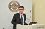 31 January 2018; Speaking at the GAA Financial Annual Report launch at Croke Park in Dublin is Tom Ryan, Finance Director of the GAA. Photo by Brendan Moran/Sportsfile