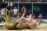 4 February 2018; Ben Fisher of City of Lisburn AC competing in the Men's Long Jump during the Irish Life Health AAI Indoor Games at the National Indoor Arena in Abbotstown, Dublin. Photo by Eóin Noonan/Sportsfile