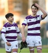 5 February 2018; Inigo Cruise-O'Brien, left, and Andrew Matthews of Clongowes Wood College following their side's victory in the Bank of Ireland Leinster Schools Junior Cup Round 1 match between Clongowes Wood College and Temple Carrig at Donnybrook Stadium in Dublin. Photo by David Fitzgerald/Sportsfile