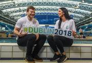 6 February 2018; Former Irish rugby international Gordon D'Arcy and Olympian Jessie Barr were today unveiled as the first two ambassadors for the Para Swimming Allianz European Championships that take place in the National Aquatic Centre from August 13th – 19th. Irish Para Swimmers will have the opportunity to represent their country in their home pool for the first time as Ireland plays host to it’s first ever International Para Sporting event. Pictured is former Irish rugby international Gordon D'Arcy and Olympian Jessie Barr at the National Aquatic Centre in Blanchardstown, Dublin. Photo by Sam Barnes/Sportsfile