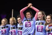 6 February 2018; UCD players, from left, Ciara Murphy, Helen Hoynes, Una Synott, Jackie Quigley, Niamh Dunphy and Marguerite Hoynes following their side's victory in the Ashbourne Cup Quarter-Final match between UCD and Mary Immaculate College, Limerick, at UCD in Belfield, Dublin. Photo by David Fitzgerald/Sportsfile