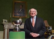 8 February 2018; Uachtarán na hÉireann Michael D. Higgins with the President's Cup during the FAI President's Cup Launch at Áras an Uachtaráin in Dublin. Photo by Seb Daly/Sportsfile