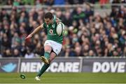 10 February 2018; Jonathan Sexton of Ireland kicks a conversion following a try by Robbie Henshaw during the Six Nations Rugby Championship match between Ireland and Italy at the Aviva Stadium in Dublin. Photo by Seb Daly/Sportsfile