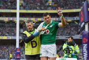 10 February 2018; Robbie Henshaw of Ireland acknowledges the supporters after leaving the field with an injury during the Six Nations Rugby Championship match between Ireland and Italy at the Aviva Stadium in Dublin. Photo by Brendan Moran/Sportsfile