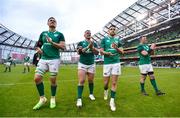 10 February 2018; Ireland players, from left, Quinn Roux, Andrew Porter, Conor Murray and Peter O’Mahony applaud the support following their side's victory in the Six Nations Rugby Championship match between Ireland and Italy at the Aviva Stadium in Dublin. Photo by David Fitzgerald/Sportsfile