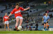 10 February 2018; Eimear Scally of Cork scores her side's first goal from a penalty during the Lidl Ladies Football National League Division 1 match between Dublin and Cork at Croke Park in Dublin. Photo by Piaras Ó Mídheach/Sportsfile