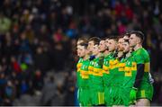 10 February 2018: Patrick McBrearty of Donegal lines up alongside his team-mates for the national prior to the Allianz Football League Division 1 Round 3 match between Dublin and Donegal at Croke Park in Dublin. Photo by Brendan Moran/Sportsfile