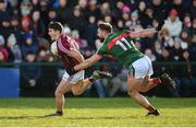 11 February 2018; Shane Walsh of Galway in action against Aidan O'Shea of Mayo during the Allianz Football League Division 1 Round 3 match between Galway and Mayo at Pearse Stadium in Galway. Photo by Diarmuid Greene/Sportsfile