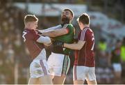 11 February 2018; Sean Andy O'Ceallaigh, left, and Johnny Heaney of Galway tussle off the ball with Aidan O'Shea of Mayo during the Allianz Football League Division 1 Round 3 match between Galway and Mayo at Pearse Stadium in Galway. Photo by Diarmuid Greene/Sportsfile