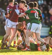11 February 2018; Declan Kyne of Galway and Aidan O'Shea of Mayo tussle off the ball during the Allianz Football League Division 1 Round 3 match between Galway and Mayo at Pearse Stadium in Galway. Photo by Diarmuid Greene/Sportsfile