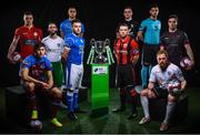 13 February 2018; In attendance during the SSE Airtricity League Launch 2018 are, First Division Players, from left, Jamie Doyle of Shelbourne,  Jake Hyland of Drogheda United, Kieran Marty Waters of Cabinteely, Evan Osam of UCD, Aidan Friel of Finn Harps, Dean Zambra of Longford Town, Ryan Gaffey of Athlone Town, Darren Murphy of Cobh Ramblers, Ryan Connolly of Galway United and Ross Kenny of Wexford. The launch took place at the Aviva Stadium in Dublin. Photo by Sam Barnes/Sportsfile