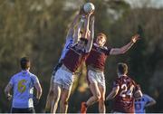 17 February 2018; Enda Tierney, left, and Peter Cooke of NUI Galway in action against Jack Barry of University College Dublin during the Electric Ireland HE GAA Sigerson Cup Final match between University College Dublin and NUI Galway at Santry Avenue in Dublin. Photo by Daire Brennan/Sportsfile
