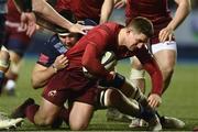 17 February 2018; Ian Keatley of Munster is tackled by Ellis Jenkins of Cardiff Blues during the Guinness PRO14 Round 15 match between Cardiff Blues and Munster at Cardiff Arms Park in Cardiff. Photo by Ben Evans/Sportsfile