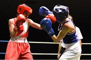 17 February 2018; Tiegan Russell, Fr.Horgans, Co. Cork, left, in action against Michaela Walsh, Monkstown, Dublin, during their bout at the 2018 IABA Elite Boxing Championships Semi-Finals at the National Stadium in Dublin. Photo by Barry Cregg/Sportsfile
