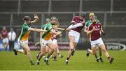 18 February 2018; Aidan Harte of Galway in action against Colm Gath and David King of Offaly during the Allianz Hurling League Division 1B Round 3 match between Galway and Offaly at Pearse Stadium in Galway. Photo by Matt Browne/Sportsfile