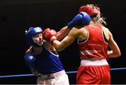 17 February 2018; Ciara Ginty, left, Geesla, Co. Mayo in action against Gillian Duffy, Bray, County Wicklow, during their bout at the 2018 IABA Elite Boxing Championships Semi-Finals at the National Stadium in Dublin. Photo by Barry Cregg/Sportsfile