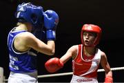 17 February 2018; Tiegan Russell, right, Fr.Horgans, County Cork in action against Michaela Walsh, Monkstown, Dublin, during their bout at the 2018 IABA Elite Boxing Championships Semi-Finals at the National Stadium in Dublin. Photo by Barry Cregg/Sportsfile