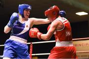 17 February 2018; Ciara Sheedy, left, Ardnaree, County Mayo, in action against Grainne Walsh, Sparticus, Tullamore, County Offaly during their bout at the 2018 IABA Elite Boxing Championships Semi-Finals at the National Stadium in Dublin. Photo by Barry Cregg/Sportsfile