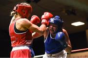 17 February 2018; Gillian Duffy, Bray, County Wicklow, left, in action against Ciara Ginty, Geesla, County Mayo during their bout at the 2018 IABA Elite Boxing Championships Semi-Finals at the National Stadium in Dublin. Photo by Barry Cregg/Sportsfile