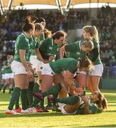 25 February 2018; Sene Naoupu of Ireland is congratulated by team mates after scoring her side's third try during the Women's Six Nations Rugby Championship match between Ireland and Wales at Donnybrook Stadium in Dublin. Photo by David Fitzgerald/Sportsfile