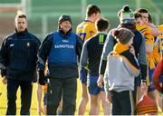 25 February 2018; Clare manager James Hanrahan, centre, greets his players after the Allianz Football League Division 2 Round 4 match between Down and Clare at Páirc Esler, Newry,Co Down. Photo by Oliver McVeigh/Sportsfile