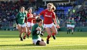 25 February 2018; Hannah Tyrrell of Ireland goes over to score her side's fourth try during the Women's Six Nations Rugby Championship match between Ireland and Wales at Donnybrook Stadium in Dublin. Photo by David Fitzgerald/Sportsfile