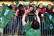 25 February 2018; Lindsay Peat of Ireland high fives supporters following the Women's Six Nations Rugby Championship match between Ireland and Wales at Donnybrook Stadium in Dublin. Photo by David Fitzgerald/Sportsfile