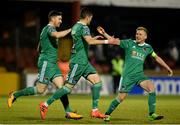 26 February 2018; Graham Cummins of Cork City, centre, turns to celebrate after scoring his side's first goal with Gearóid Morrissey, left, and Conor McCormack of Cork City during the SSE Airtricity League Premier Division match between Sligo Rovers and Cork City at The Showgrounds in Sligo. Photo by Oliver McVeigh/Sportsfile