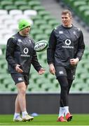 27 February 2018; Jordan Larmour, left, and Chris Farrell during an Ireland rugby open training session at the Aviva Stadium in Dublin. Photo by Ramsey Cardy/Sportsfile