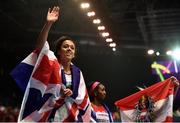 2 March 2018; Katarina Johnson-Thompson of Great Britain celebrates after winning Women's 800m Penathlon Event and the Women's Pentathlon overall on Day Two of the IAAF World Indoor Championships at the Birmingham Arena in Birmingham, England. Photo by Sam Barnes/Sportsfile