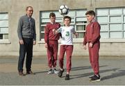 7 March 2018; Republic of Ireland manager Martin O'Neill with children from Scoil Iognaid, Galway, from left, Micheál Ó hEosaigh, Daniel Ó Céidigh, and Callum Elwood during a visit as part of the FAI Primary School 5s programme partnership between Spar and the FAI. Scoil Iognaid, Galway. Photo by Piaras Ó Mídheach/Sportsfile