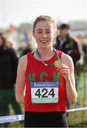10 March 2018; Sarah Healy of Holy Child Killiney, Co Dublin, after winning the senior girls 2500m during the Irish Life Health All Ireland Schools Cross Country at Waterford IT in Waterford. Photo by Matt Browne/Sportsfile