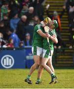 11 March 2018; Dan Morrissey and Sean Finn of Limerick celebrate at the final whistle after the Allianz Hurling League Division 1B Round 5 match between Galway and Limerick at Pearse Stadium in Galway. Photo by Diarmuid Greene/Sportsfile