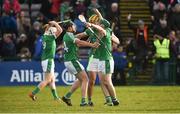 11 March 2018; Colin Ryan, Dan Morrissey and Sean Finn of Limerick celebrate at the final whistle after the Allianz Hurling League Division 1B Round 5 match between Galway and Limerick at Pearse Stadium in Galway. Photo by Diarmuid Greene/Sportsfile