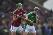 11 March 2018: Adrian Tuohy of Galway and Barry Murphy of Limerick tussle off the ball during the Allianz Hurling League Division 1B Round 5 match between Galway and Limerick at Pearse Stadium in Galway. Photo by Diarmuid Greene/Sportsfile