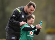 15 March 2018; Ireland supporter Jennifer Malone, from Clane, County Kildare takes a selfie with Cian Healy prior to Ireland rugby squad training at Carton House, in Maynooth, Co. Kildare. Photo by David Fitzgerald/Sportsfile