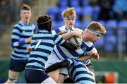 15 March 2018; Scott Barron of Blackrock College is tackled by Gavin Murphy-O'Kane and Sean Casey of Castleknock College during the Bank of Ireland Leinster Schools Junior Cup semi-final match between Blackrock College and Castleknock College at Donnybrook Stadium, in Dublin. Photo by Matt Browne/Sportsfile