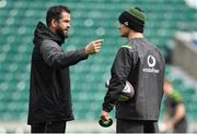 16 March 2018; Defence coach Andy Farrell, left, with Jonathan Sexton during the Ireland rugby captain's run at Twickenham Stadium in London, England. Photo by Brendan Moran/Sportsfile