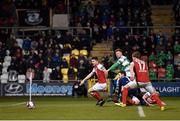 16 March 2018; Players from both sides watch as Ethan Boyle of Shamrock Rovers' deflected cross goes in for his side's first goal of the game during the SSE Airtricity League Premier Division match between Shamrock Rovers and St Patrick's Athletic at Tallaght Stadium in Tallaght, Dublin. Photo by Eóin Noonan/Sportsfile